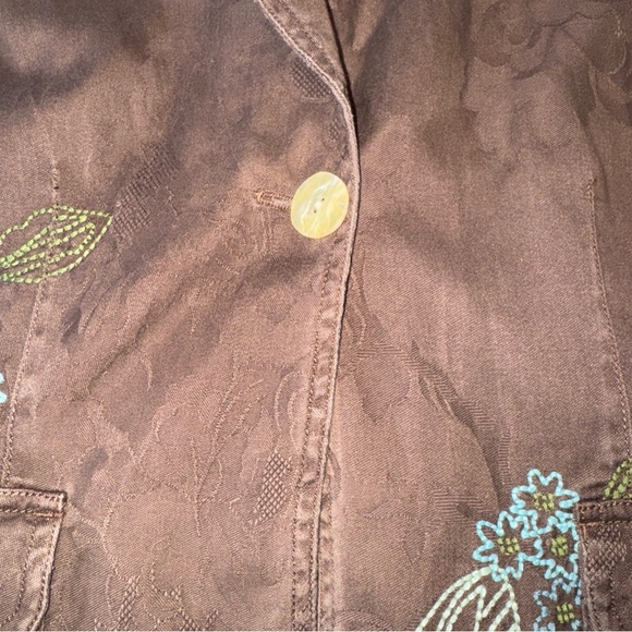 J Jill Brown Canvas Embroidered One Button Jacket Floral Purple Blue Small - Picture 8 of 11